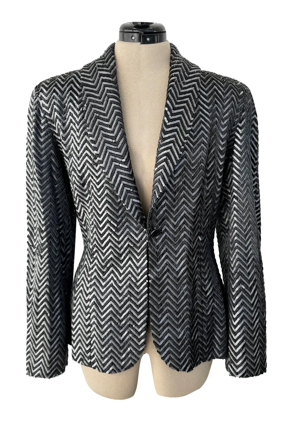 Impeccable Fall 1984 John Anthony Couture Silver & Black Chevron Hand Beaded & Sequin Jacket