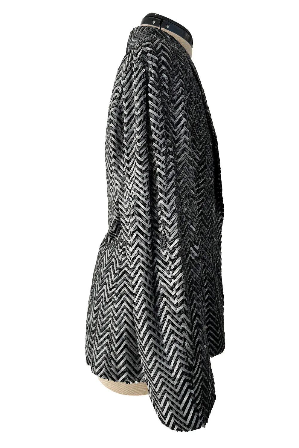 Impeccable Fall 1984 John Anthony Couture Silver & Black Chevron Hand Beaded & Sequin Jacket