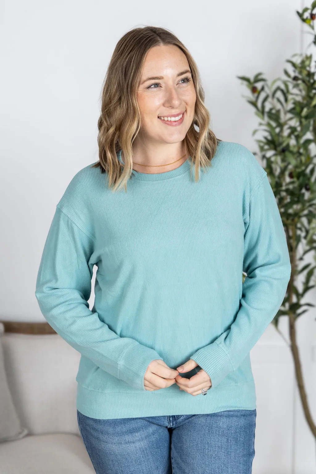 IN STOCK Corrine Ribbed Pullover Top - Dusty Blue