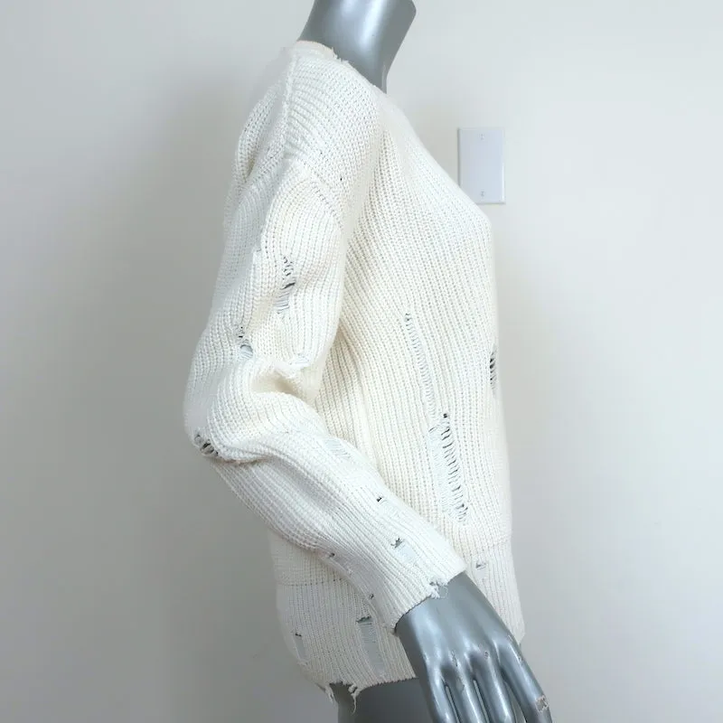 IRO JEANS Distressed Sweater Polxa Cream Cotton Ribbed Knit Size Small