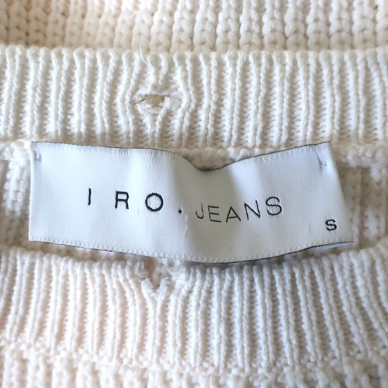 IRO JEANS Distressed Sweater Polxa Cream Cotton Ribbed Knit Size Small