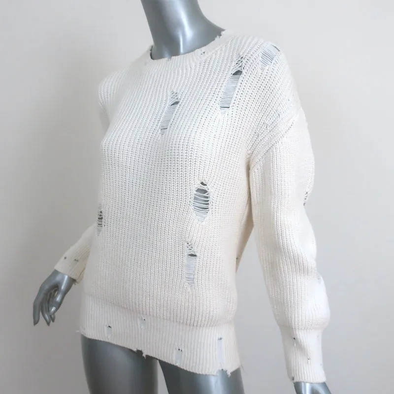IRO JEANS Distressed Sweater Polxa Cream Cotton Ribbed Knit Size Small