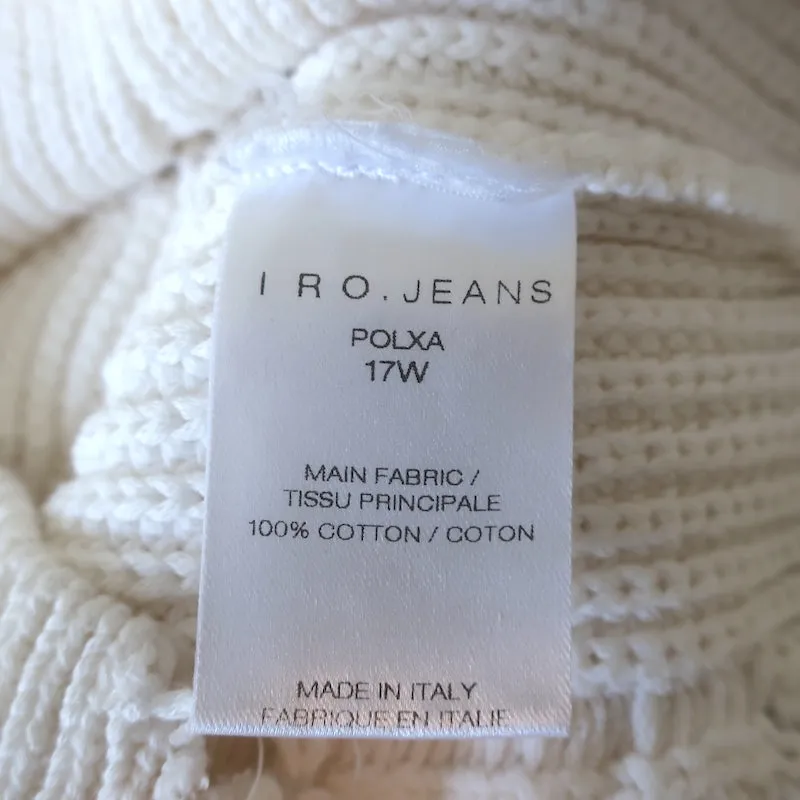IRO JEANS Distressed Sweater Polxa Cream Cotton Ribbed Knit Size Small