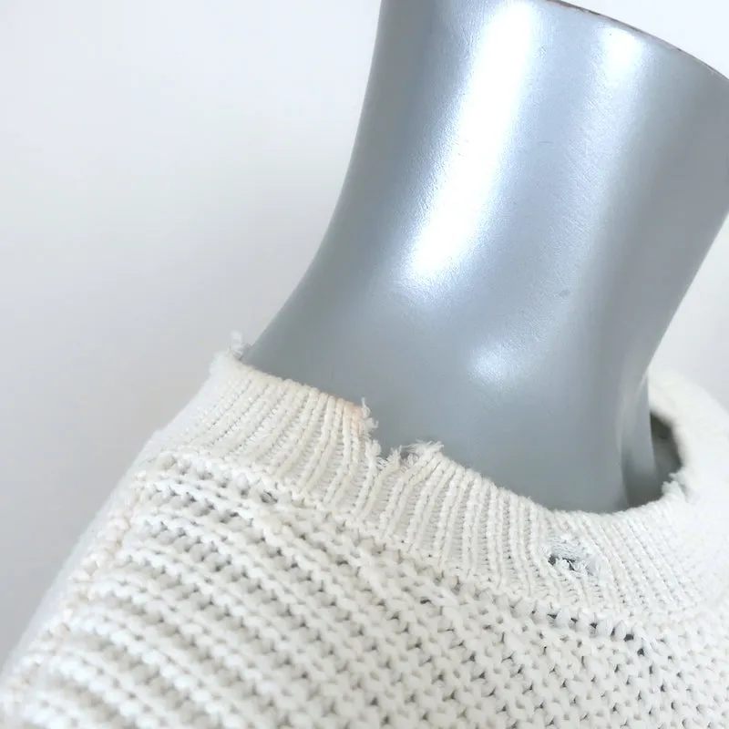 IRO JEANS Distressed Sweater Polxa Cream Cotton Ribbed Knit Size Small