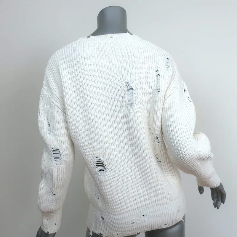 IRO JEANS Distressed Sweater Polxa Cream Cotton Ribbed Knit Size Small