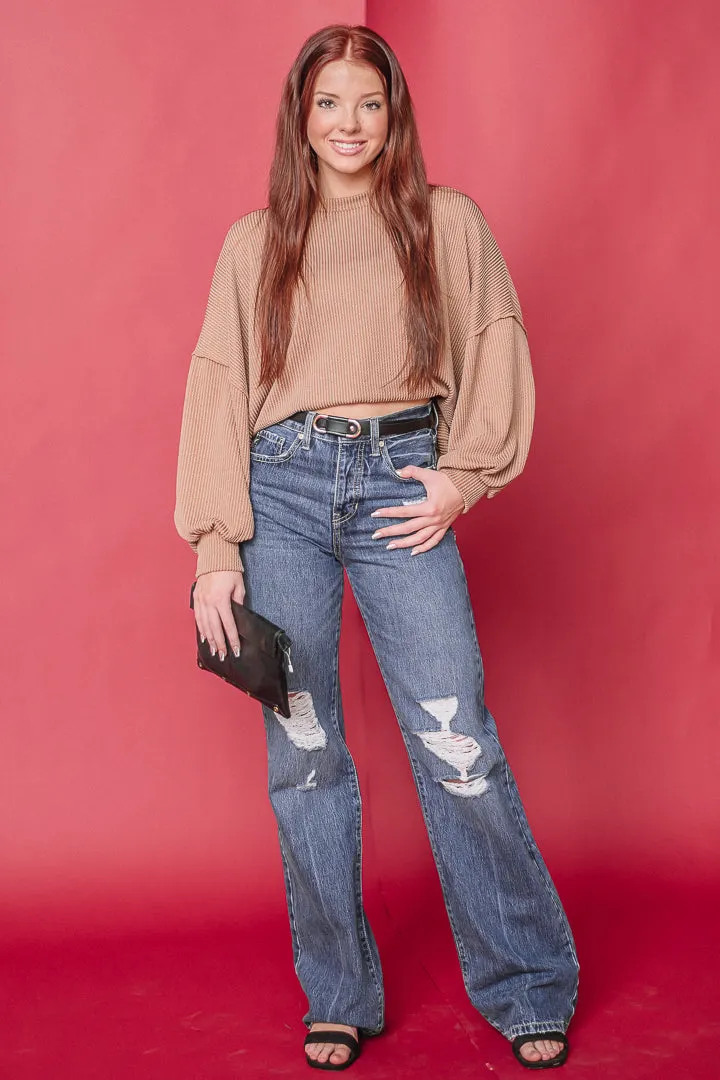 It's Go Time Ribbed Top | Caramel