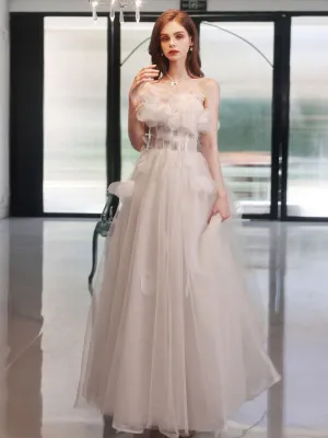 ivory Aline tulle long prom dress tulle long graduation dress
