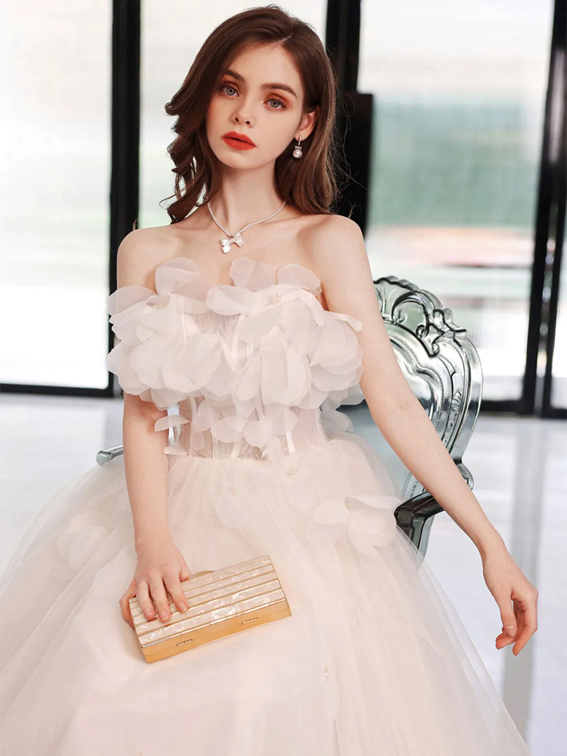 ivory Aline tulle long prom dress tulle long graduation dress