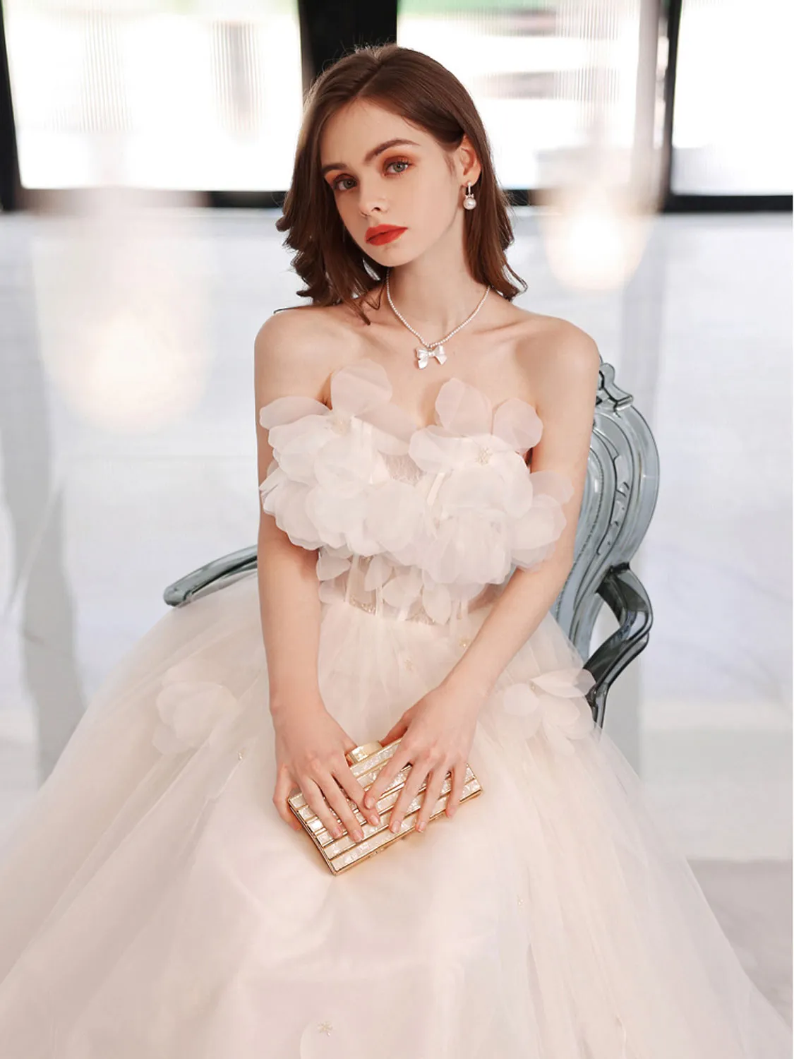 ivory Aline tulle long prom dress tulle long graduation dress