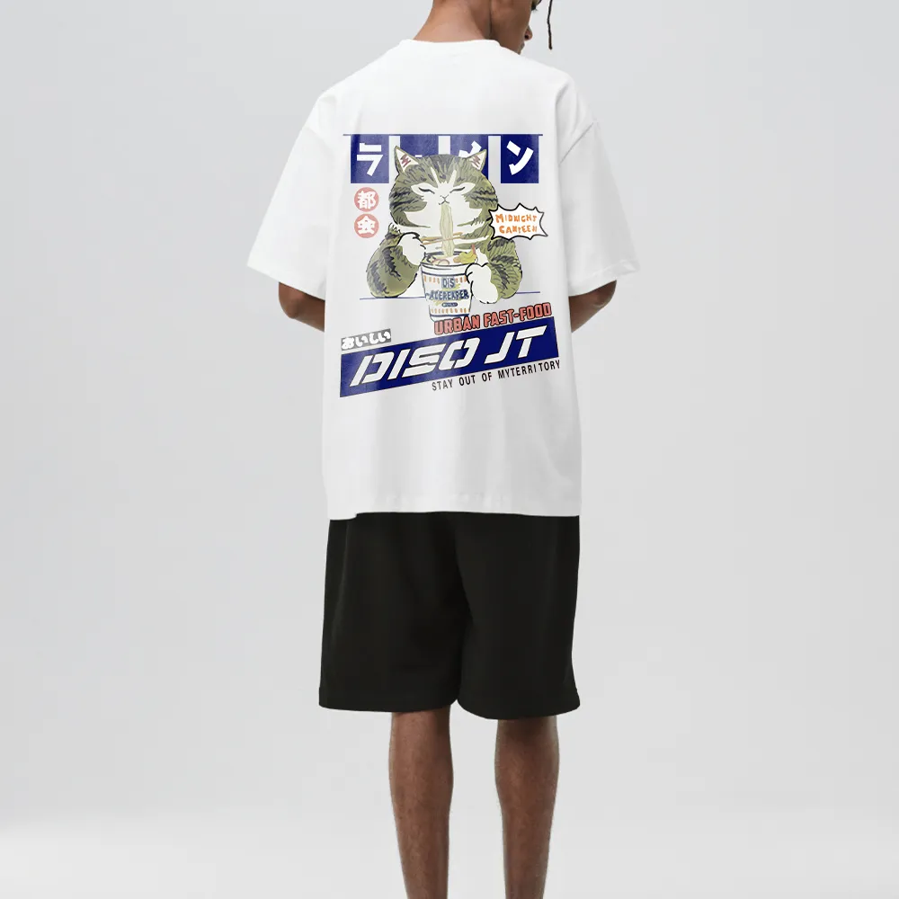 Japanese Greedy Cat Print T-shirt
