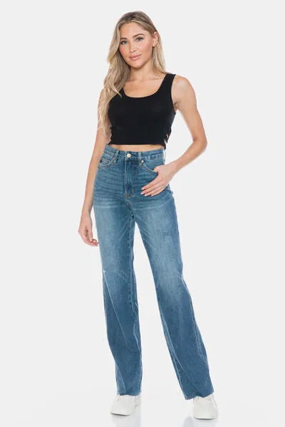 Judy Blue Full Size Tummy Control Cut Raw Hem Straight Jeans ONLINE EXCLUSIVE