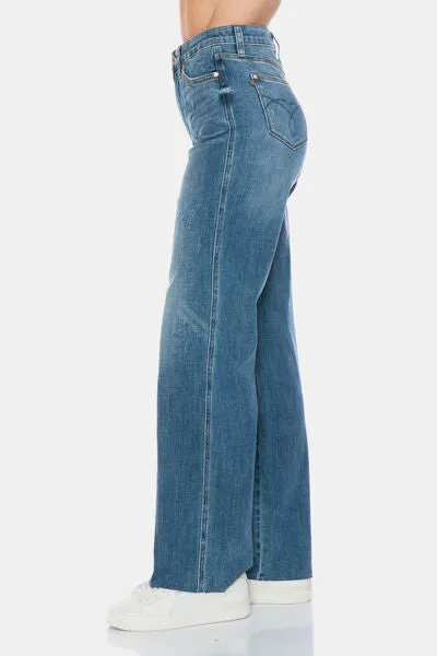 Judy Blue Full Size Tummy Control Cut Raw Hem Straight Jeans ONLINE EXCLUSIVE