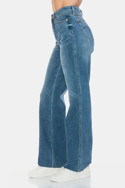 Judy Blue Full Size Tummy Control Cut Raw Hem Straight Jeans ONLINE EXCLUSIVE
