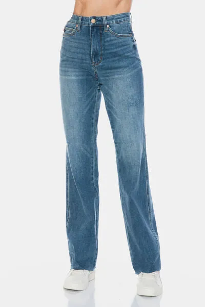 Judy Blue Full Size Tummy Control Cut Raw Hem Straight Jeans ONLINE EXCLUSIVE