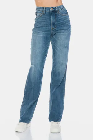 Judy Blue Full Size Tummy Control Cut Raw Hem Straight Jeans ONLINE EXCLUSIVE