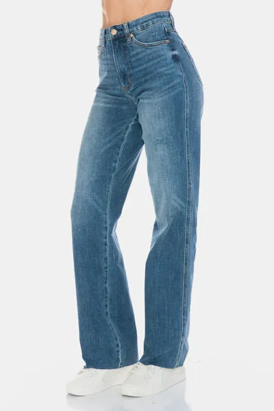Judy Blue Full Size Tummy Control Cut Raw Hem Straight Jeans ONLINE EXCLUSIVE