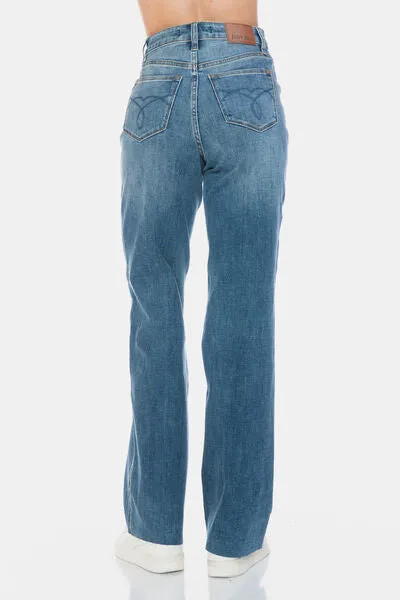 Judy Blue Full Size Tummy Control Cut Raw Hem Straight Jeans ONLINE EXCLUSIVE