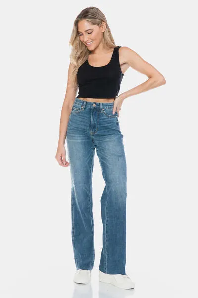 Judy Blue Full Size Tummy Control Cut Raw Hem Straight Jeans ONLINE EXCLUSIVE