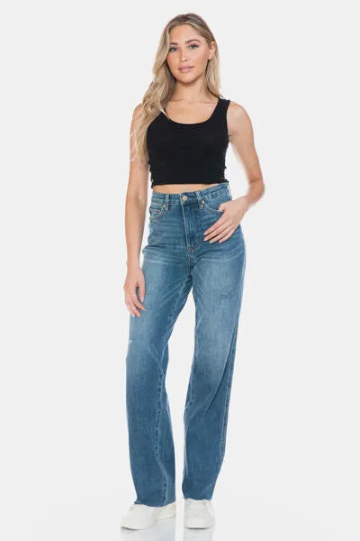 Judy Blue Full Size Tummy Control Cut Raw Hem Straight Jeans ONLINE EXCLUSIVE