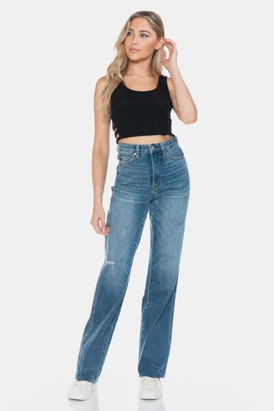 Judy Blue Full Size Tummy Control Cut Raw Hem Straight Jeans ONLINE EXCLUSIVE