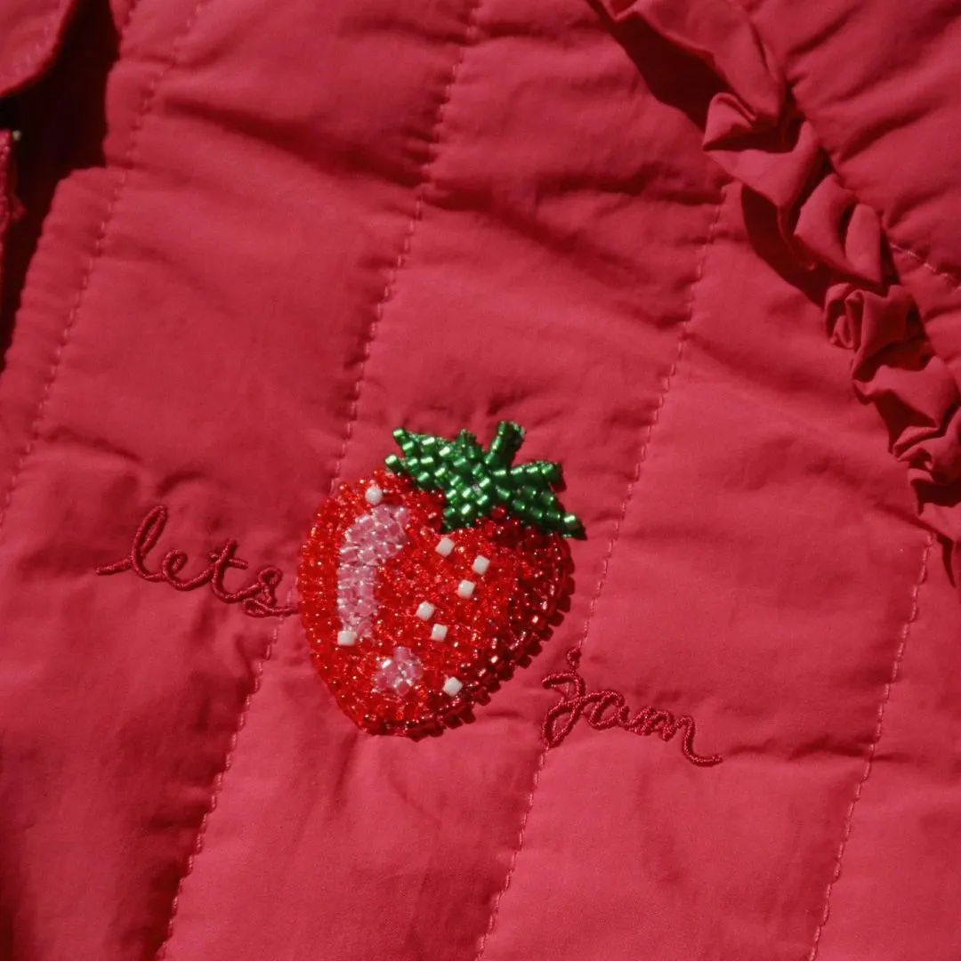 Juno Sequin Strawberry Quilted Bomber Jacket (Raspberry Wine)