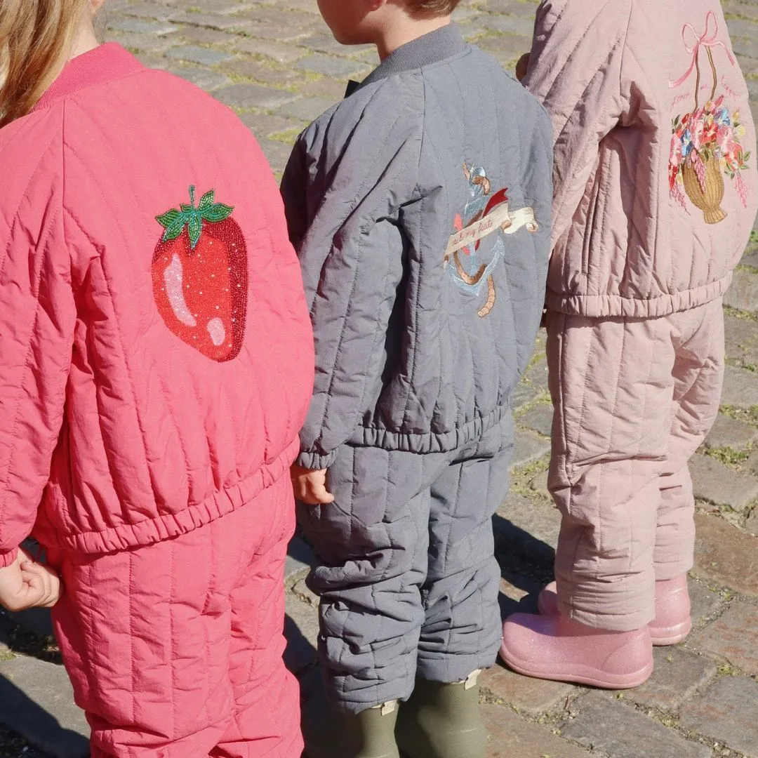 Juno Sequin Strawberry Quilted Bomber Jacket (Raspberry Wine)