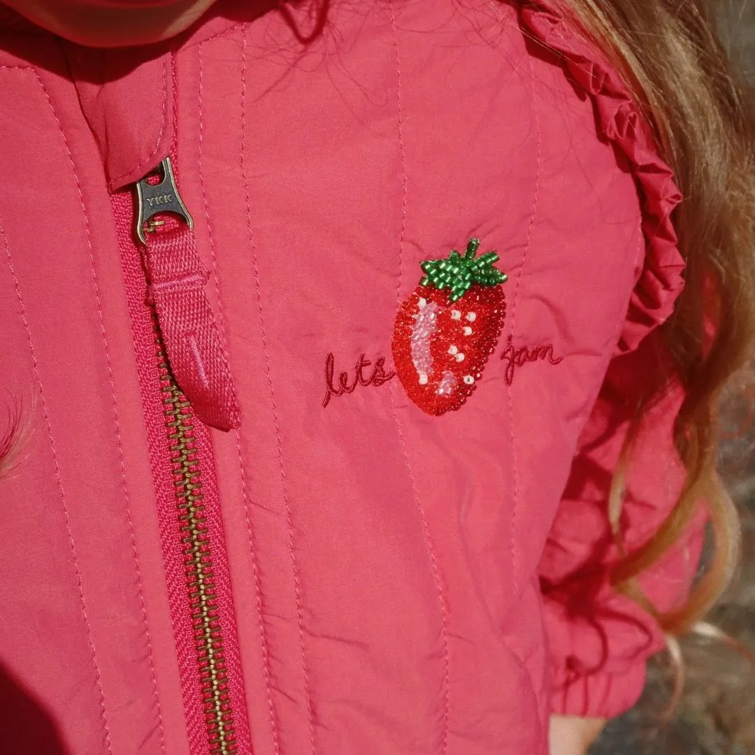 Juno Sequin Strawberry Quilted Bomber Jacket (Raspberry Wine)