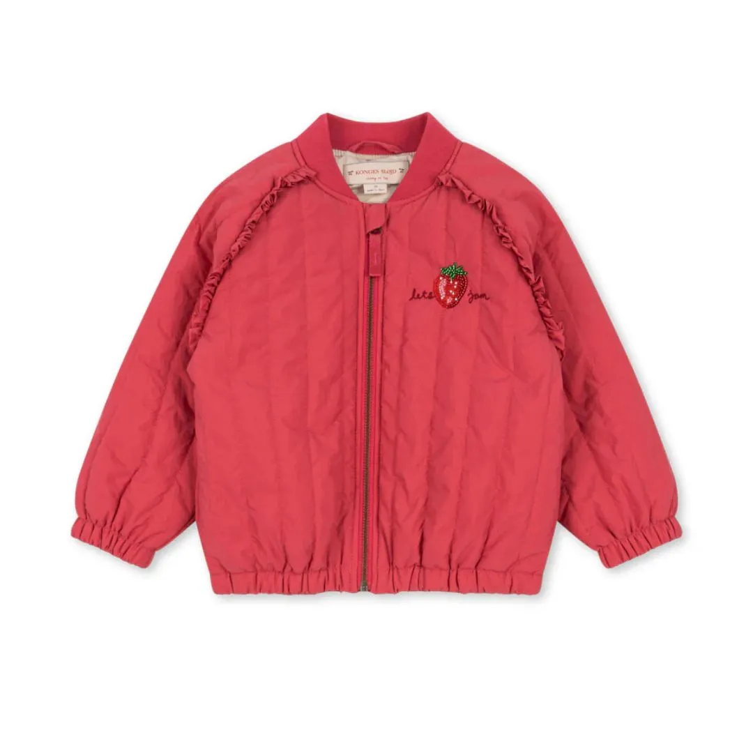 Juno Sequin Strawberry Quilted Bomber Jacket (Raspberry Wine)