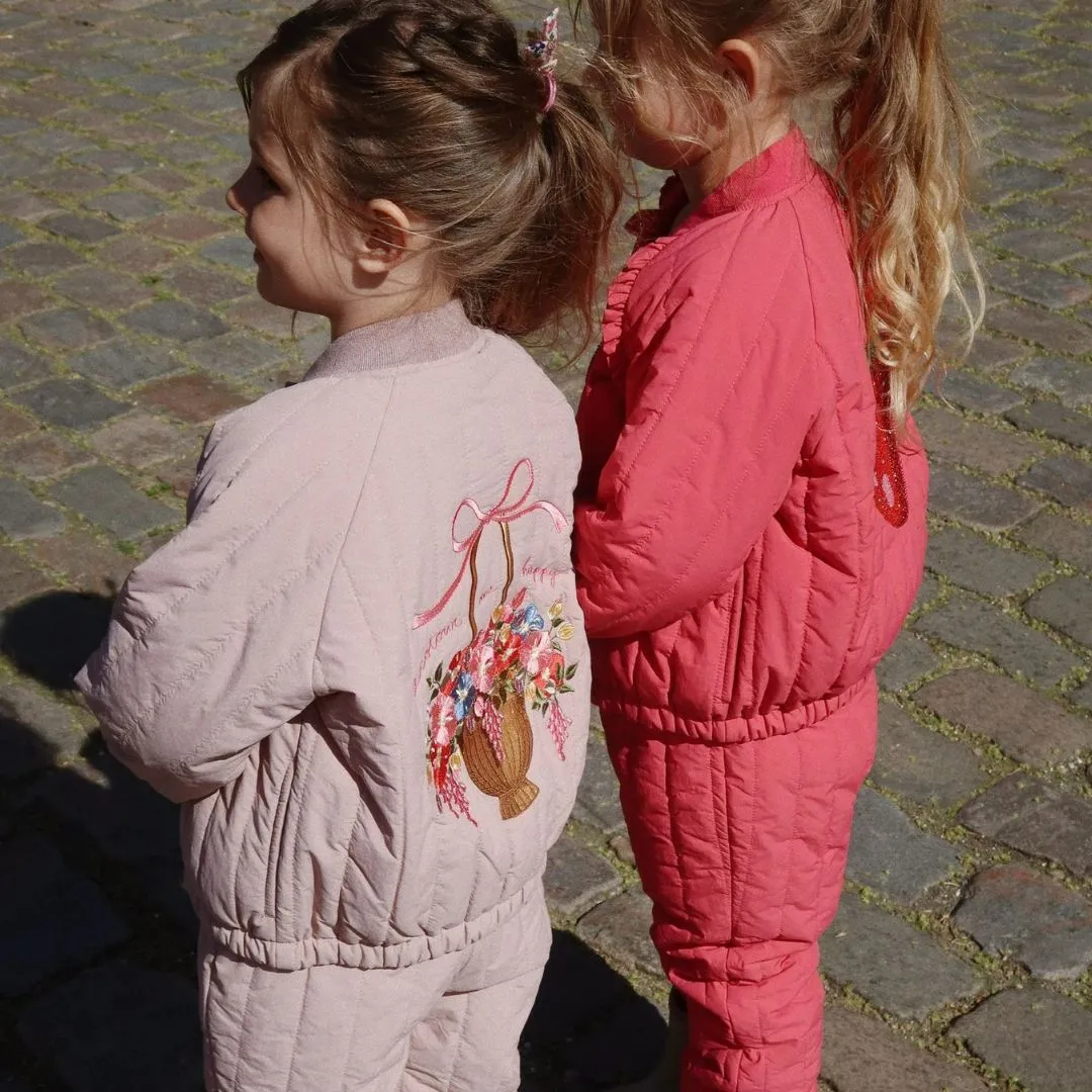 Juno Sequin Strawberry Quilted Bomber Jacket (Raspberry Wine)
