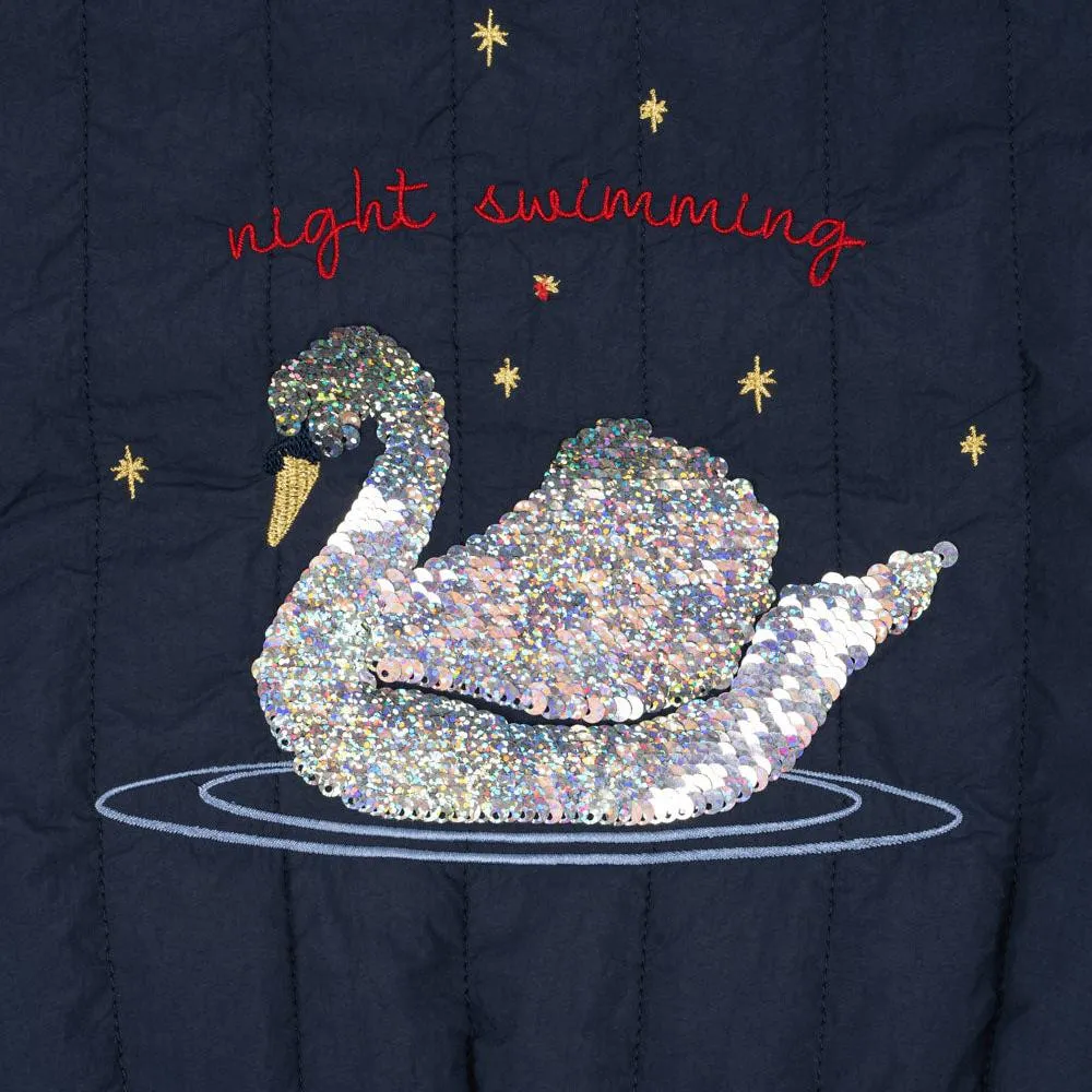 Juno Sequin Swan Quilted Bomber Jacket (Total Eclipse)