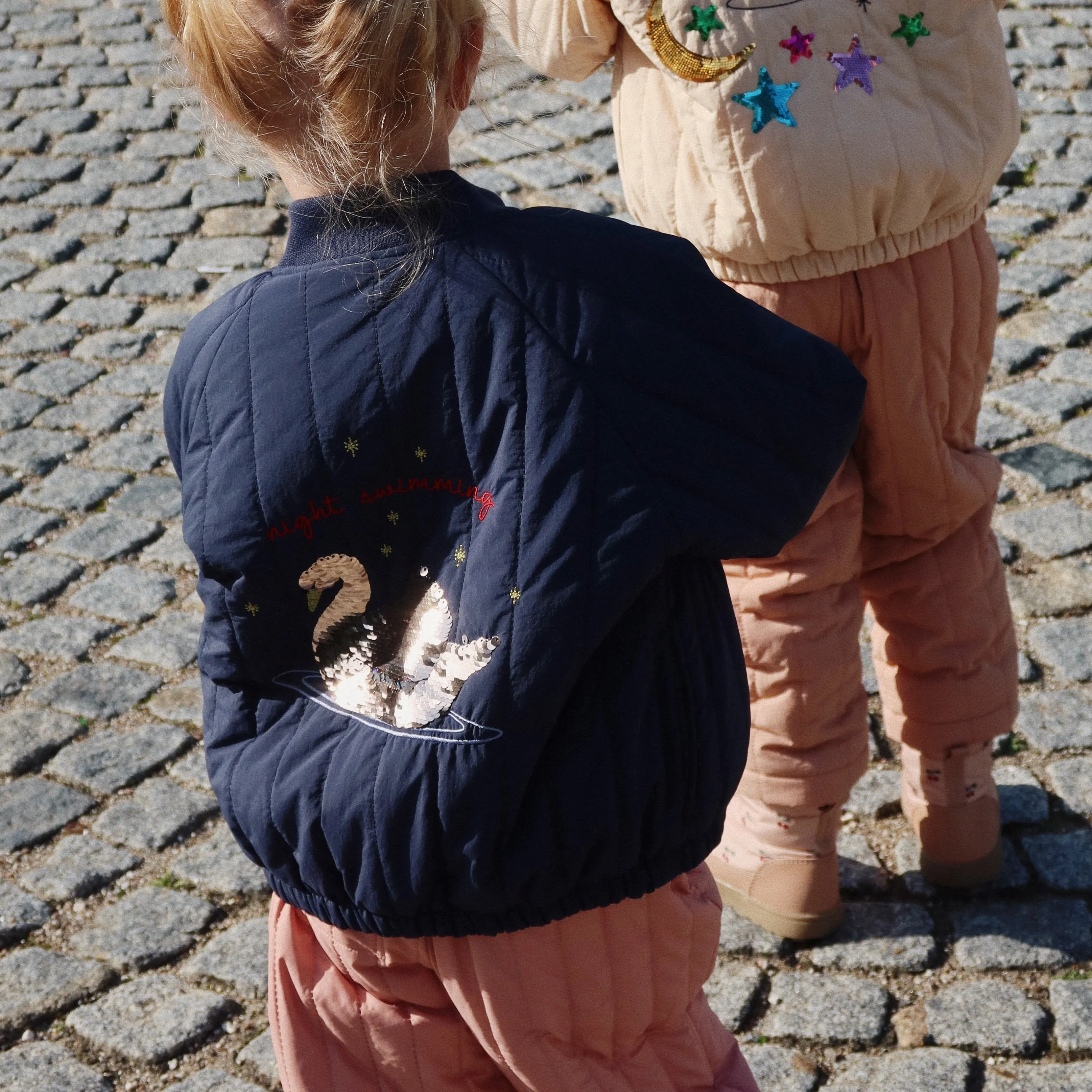 Juno Sequin Swan Quilted Bomber Jacket (Total Eclipse)