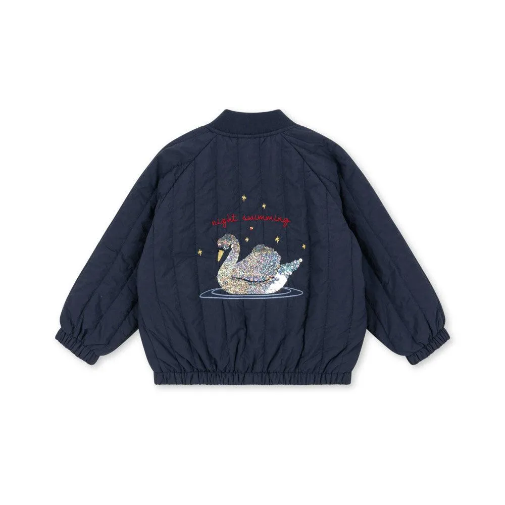 Juno Sequin Swan Quilted Bomber Jacket (Total Eclipse)