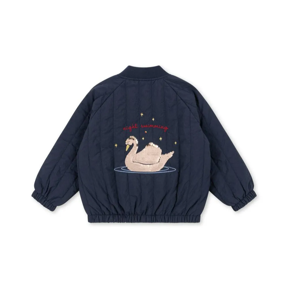 Juno Sequin Swan Quilted Bomber Jacket (Total Eclipse)