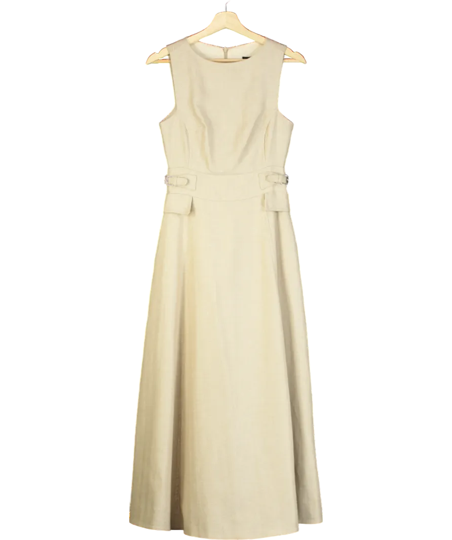 Karen Millen Beige Tab Waist Detail Full Skirt Tailored Midi Dress UK 6