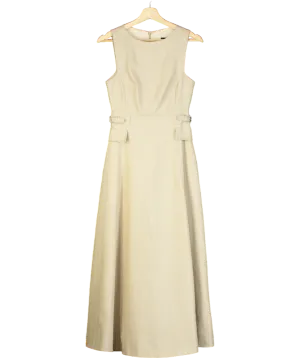 Karen Millen Beige Tab Waist Detail Full Skirt Tailored Midi Dress UK 6