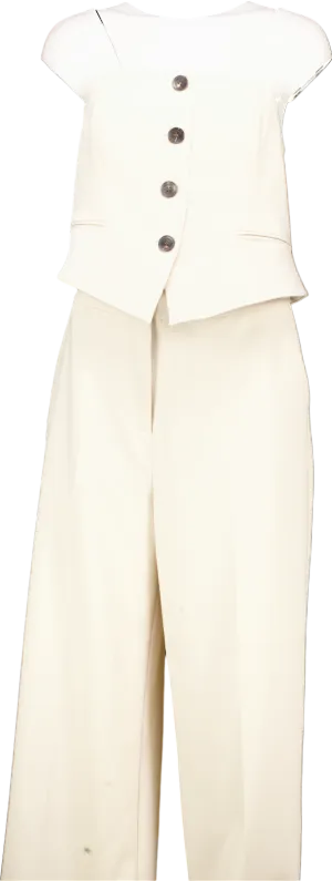 Karen Millen Stone Tailored Bandeau Button Detail Jumpsuit UK 14
