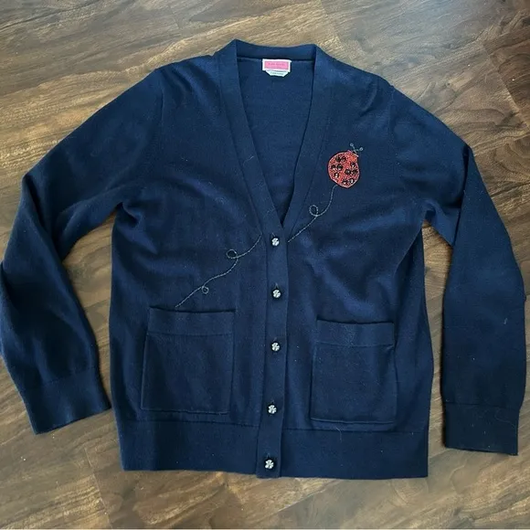 Kate Spade New York  Ladybug Cardigan Navy Size Large Adorable!