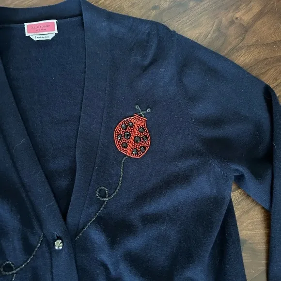 Kate Spade New York  Ladybug Cardigan Navy Size Large Adorable!