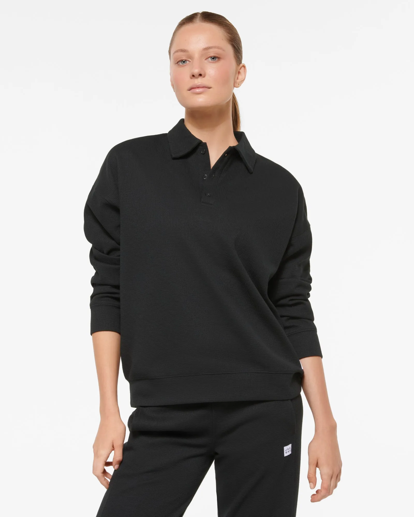 KEPLER SIGNATURE COLLARED WAFFLE SWEATER BLACK