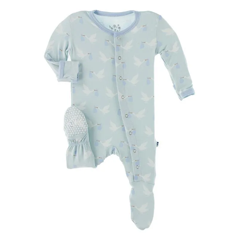 KicKee Pants Footie with Snaps - Spring Sky Stork