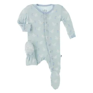 KicKee Pants Footie with Snaps - Spring Sky Stork