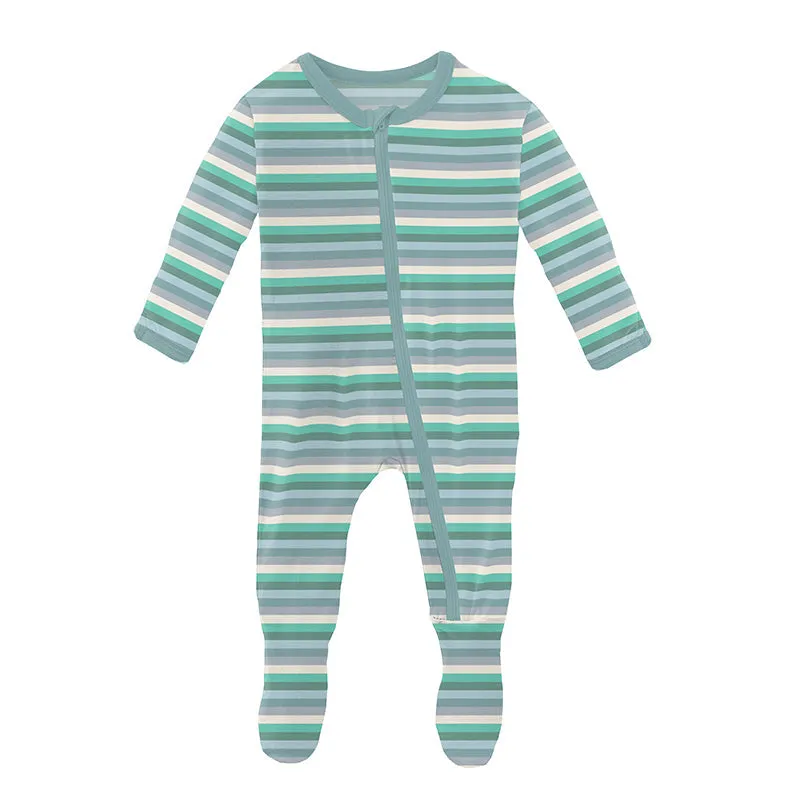 KicKee Pants Footie with Zipper - April Showers Stripe