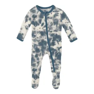 KicKee Pants Footie with Zipper - Deep Sea Tie Dye