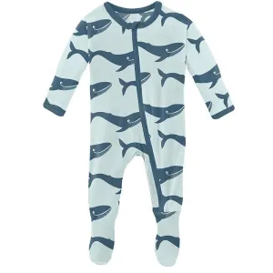 KicKee Pants Footie with Zipper - Fresh Air Blue Whale
