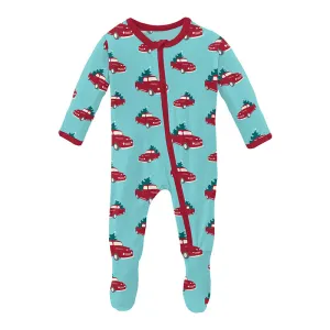 KicKee Pants Footie with Zipper - Iceberg Trucks & Trees