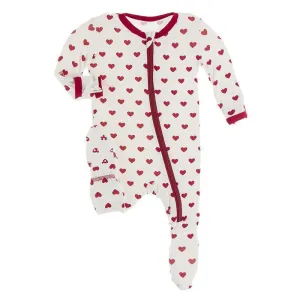 KicKee Pants Footie with Zipper - Natural Hearts