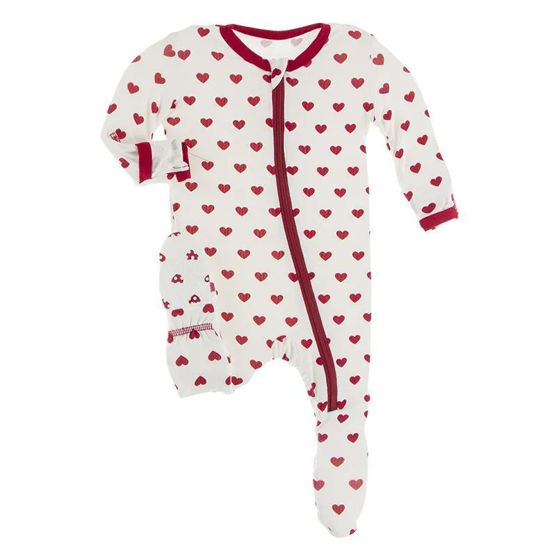 KicKee Pants Footie with Zipper - Natural Hearts