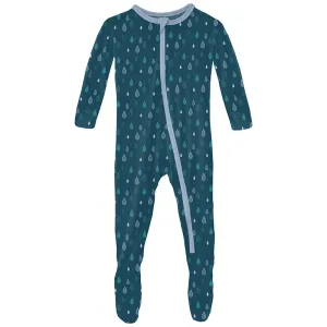 KicKee Pants Footie with Zipper - Peacock Raindrops