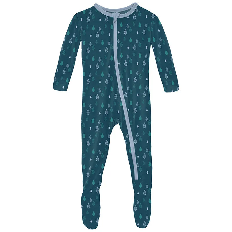KicKee Pants Footie with Zipper - Peacock Raindrops