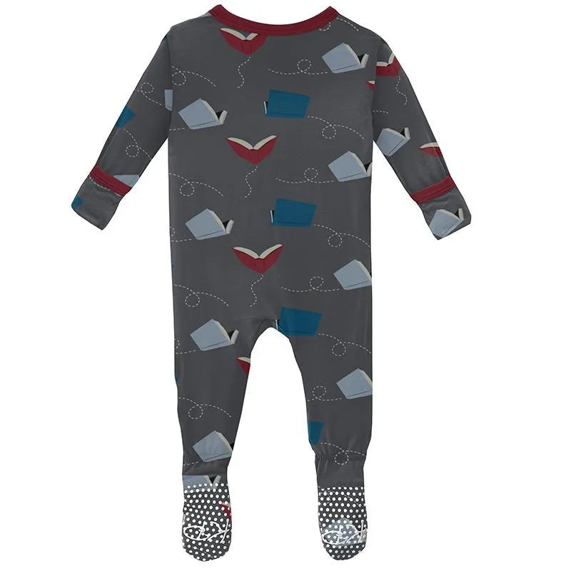KicKee Pants Footie with Zipper - Slate Flying Books